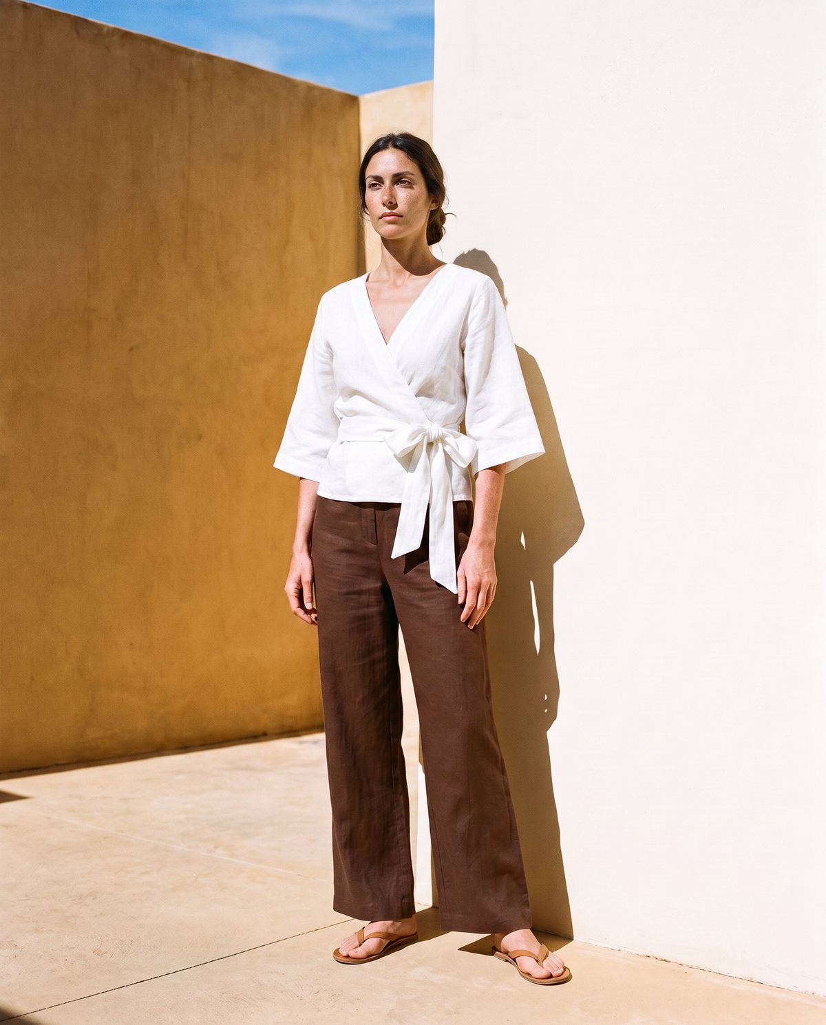 Lucia Wrap Top in white, front, full length