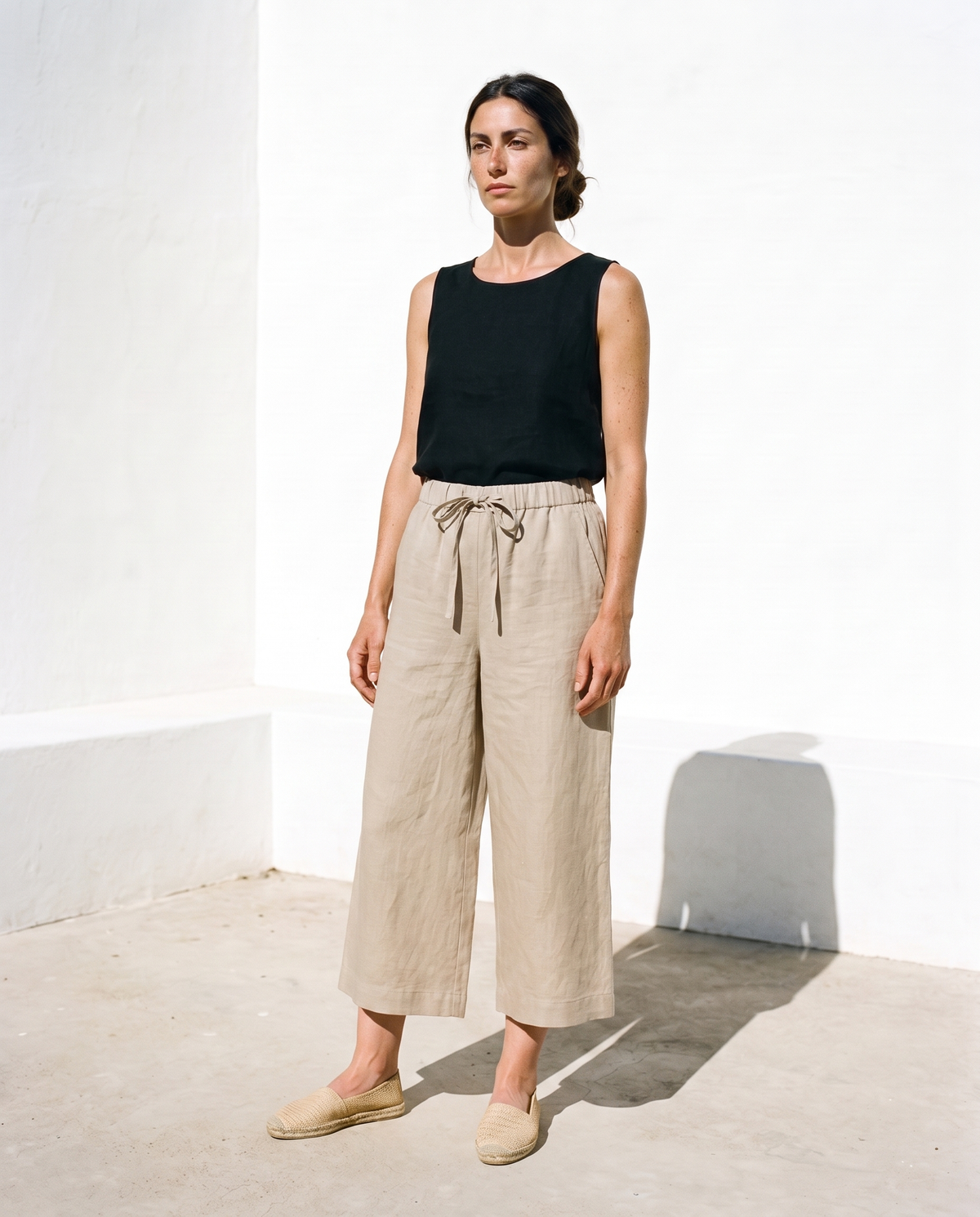 Carla Culottes in natural, front, full length