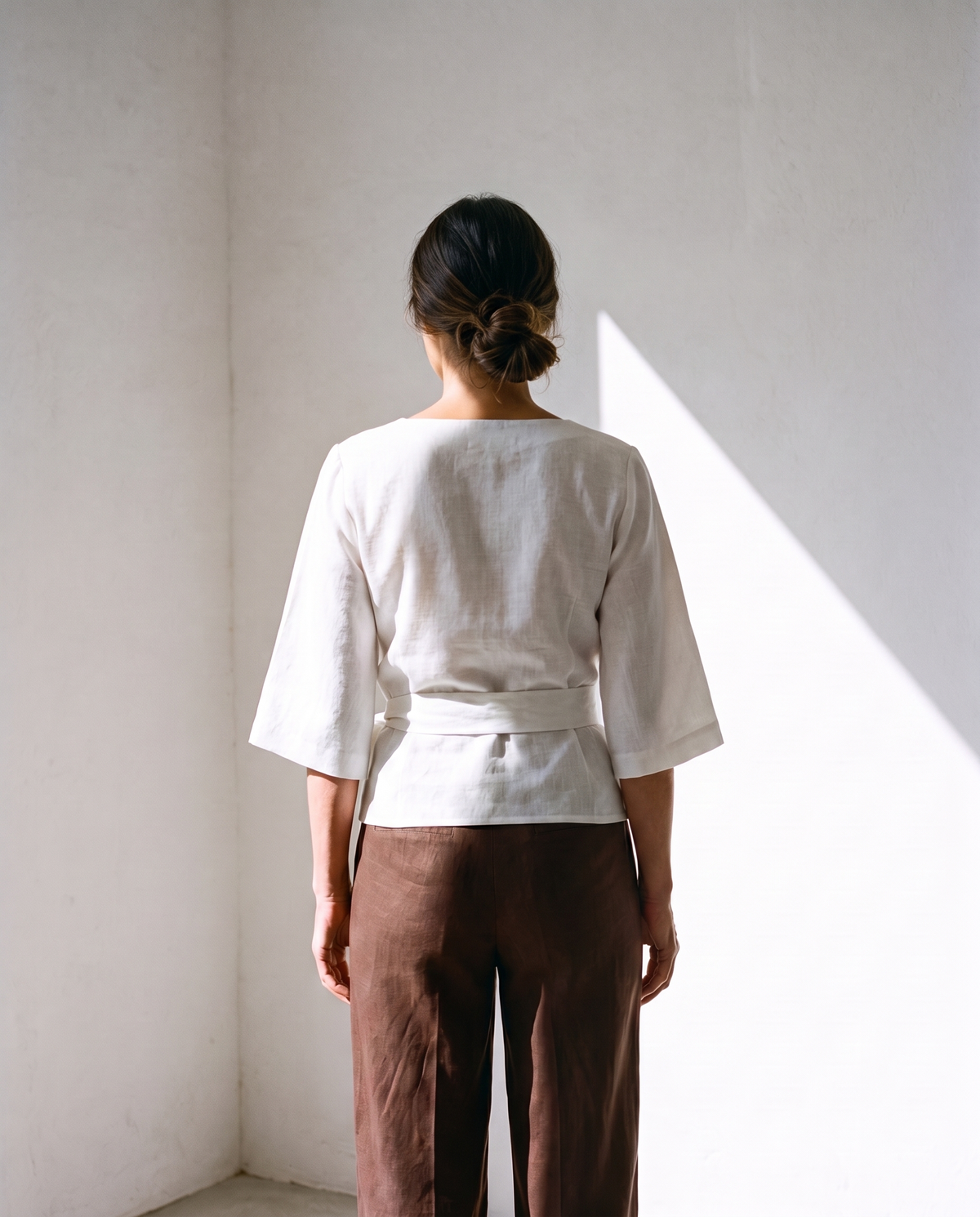 Lucia Wrap Top in white, back view