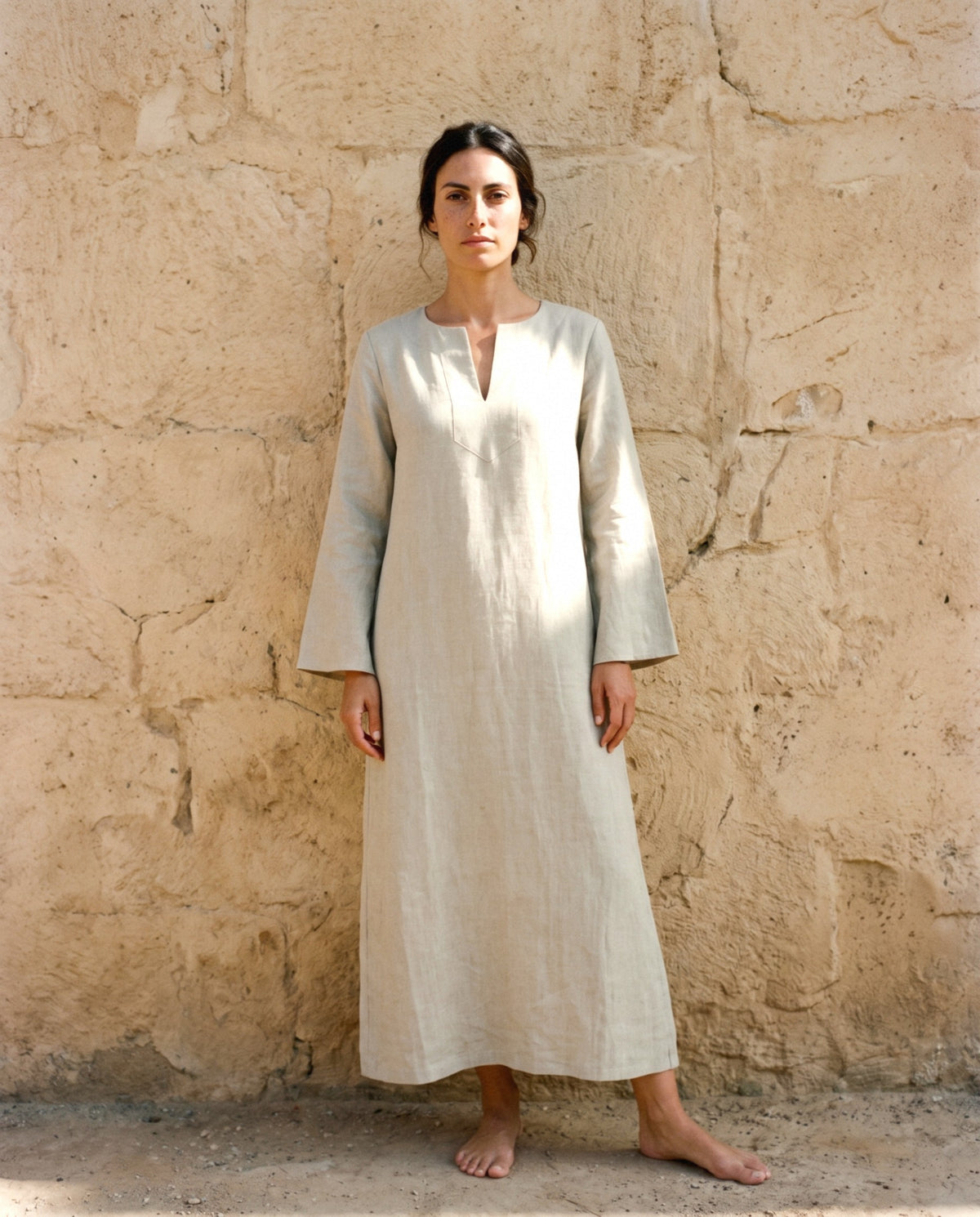 Long Sleeve Linen Kaftan, front view