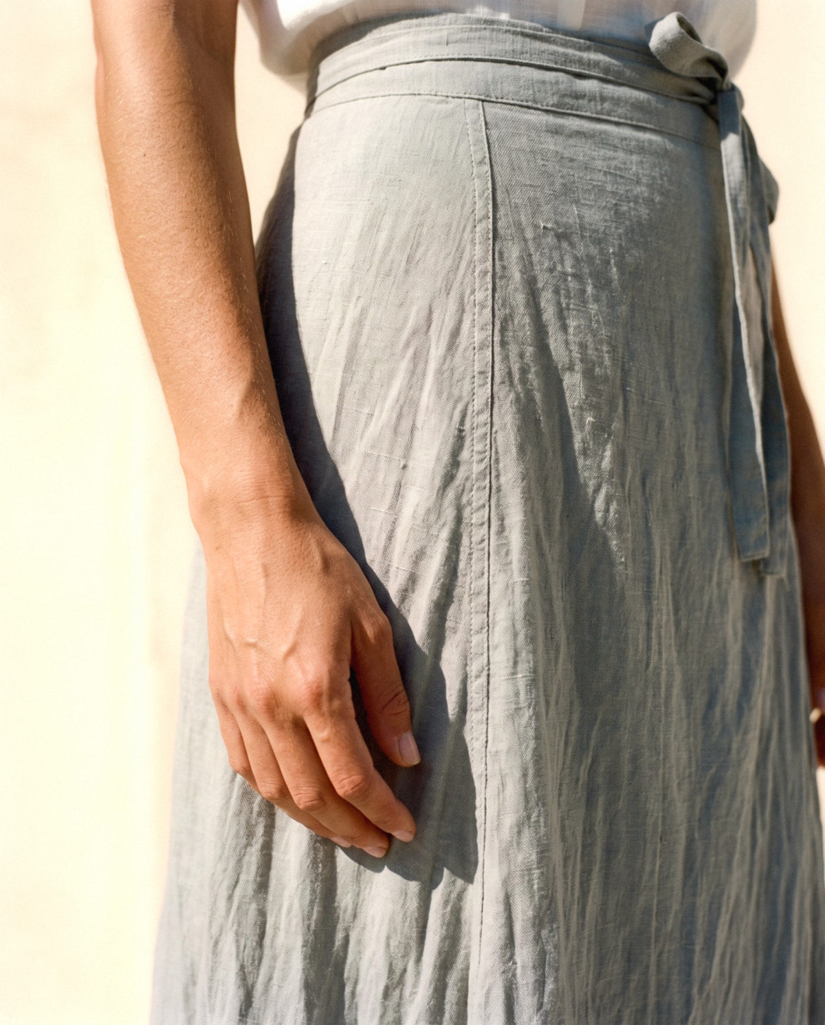 Wrap Linen Maxi Skirt, fabric and finish detail