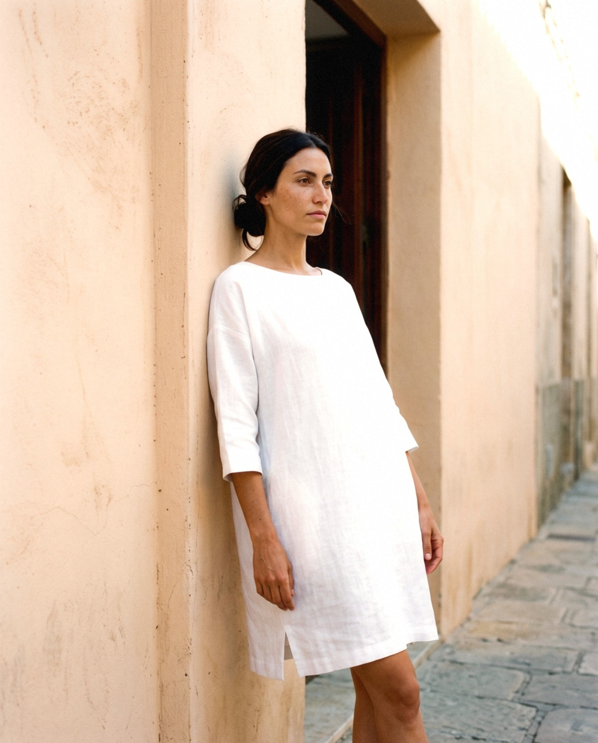 Oversized Linen Shift in white, worn, relaxed