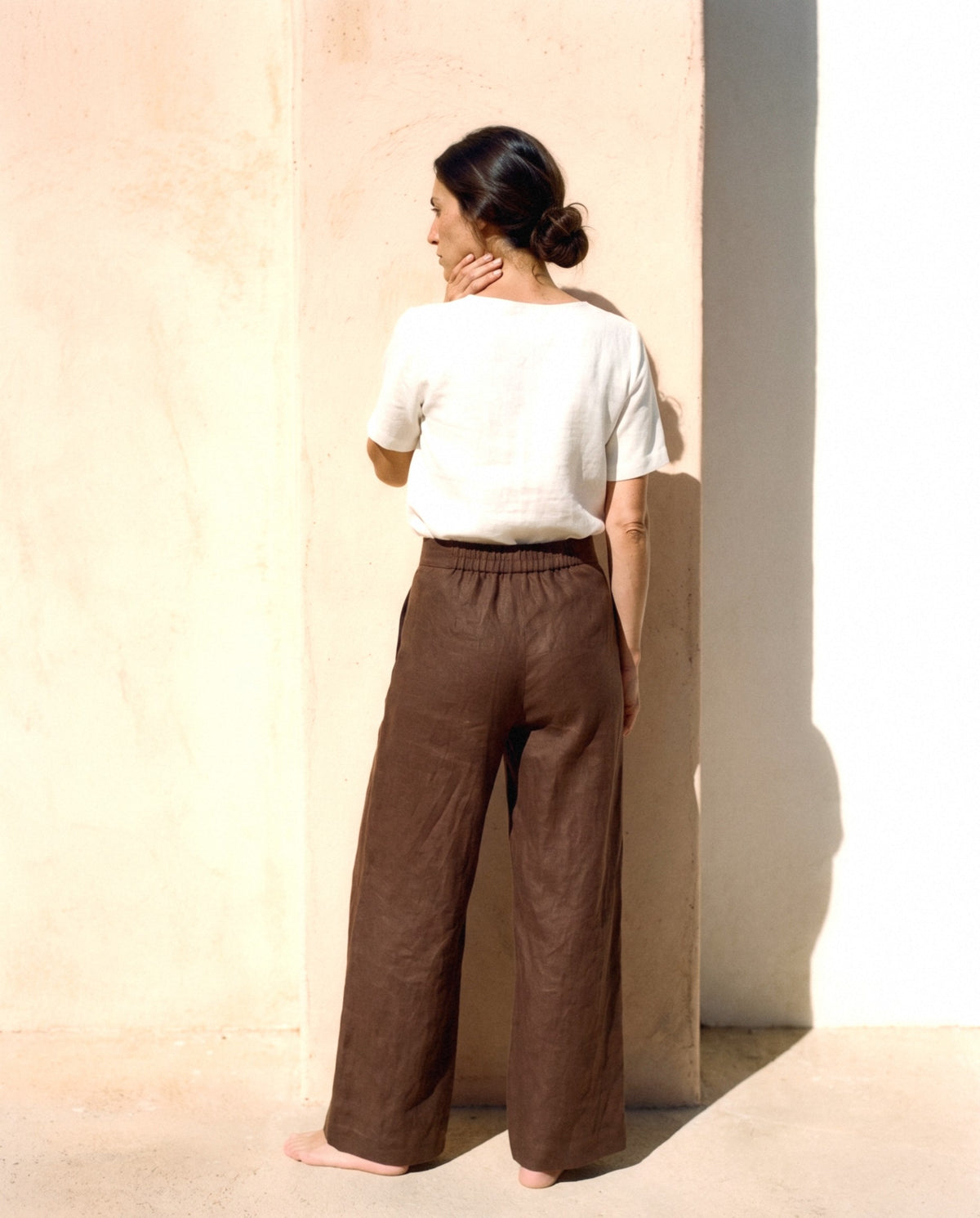 Wide Leg Linen Trousers, back view