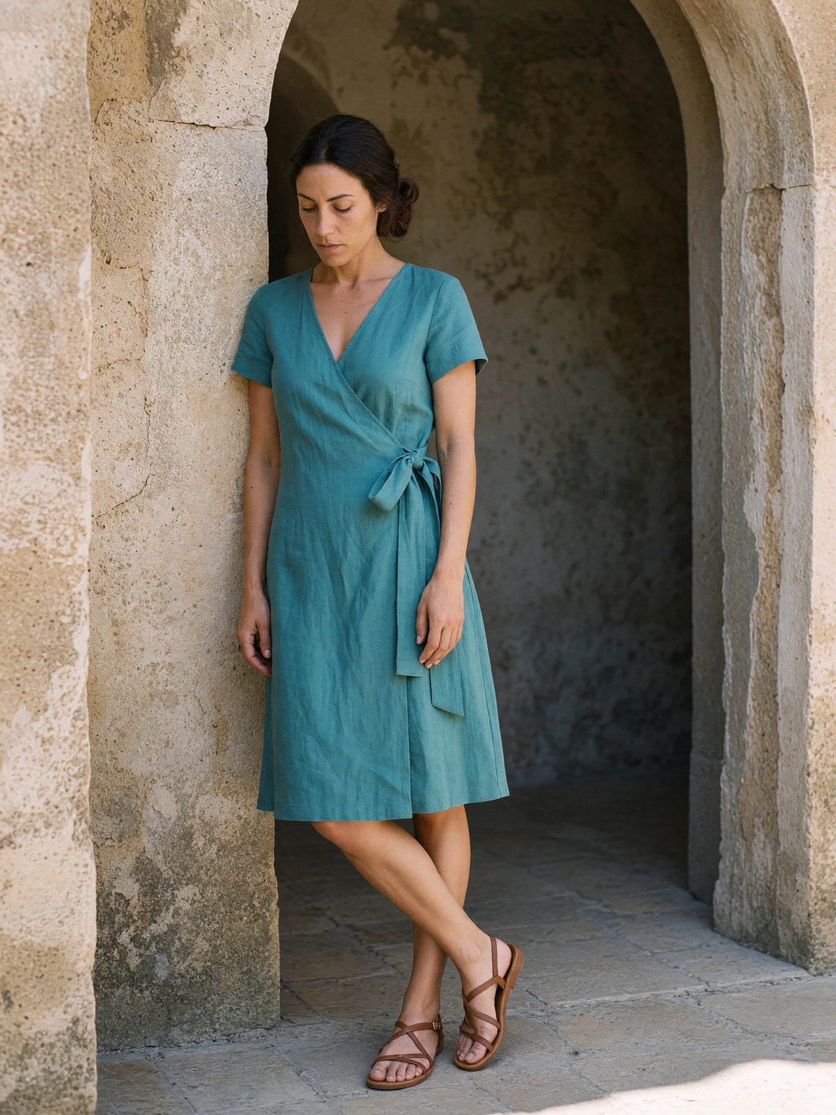 Wrap Linen Midi Dress, lifestyle