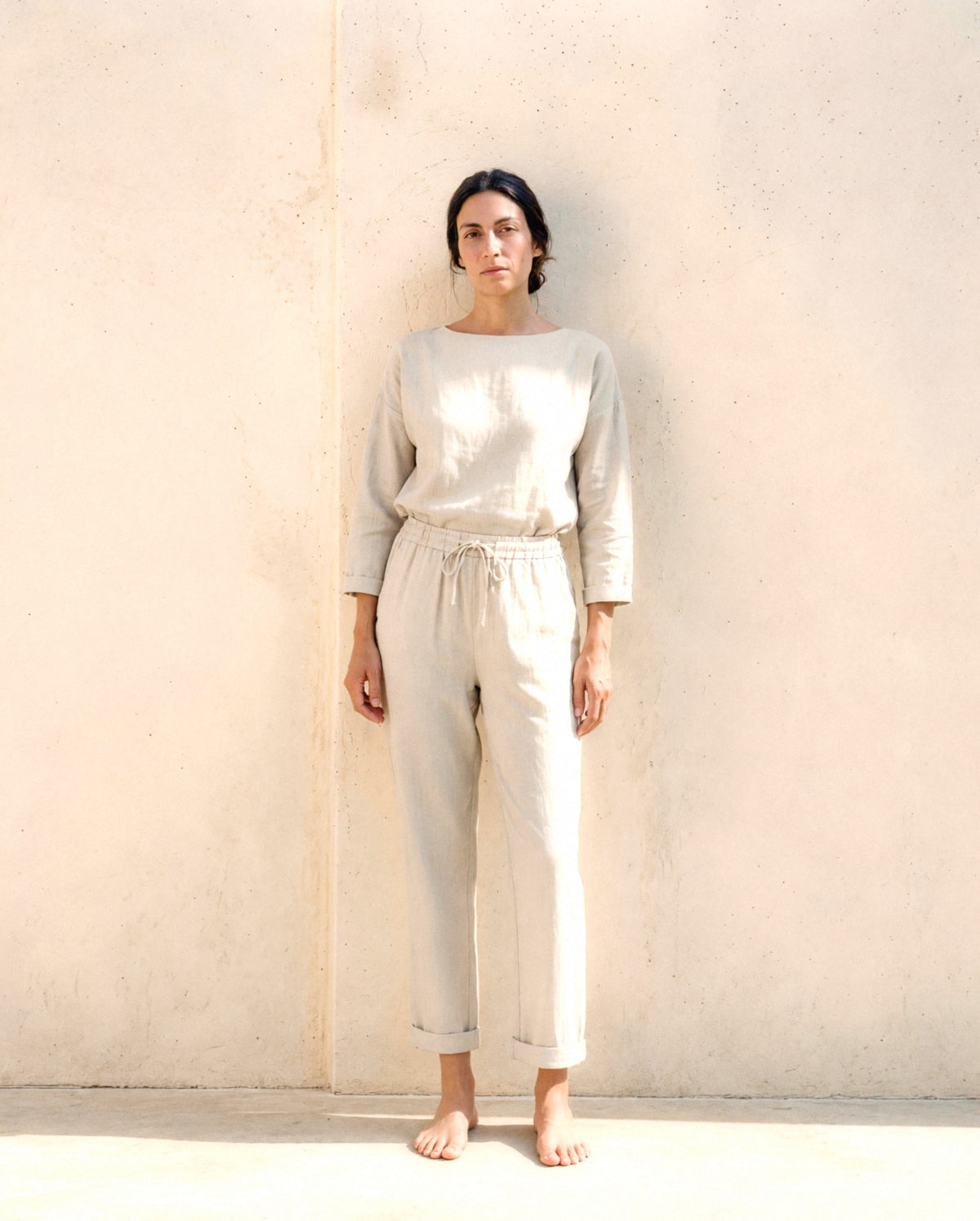 Tapered Linen Trousers, front view
