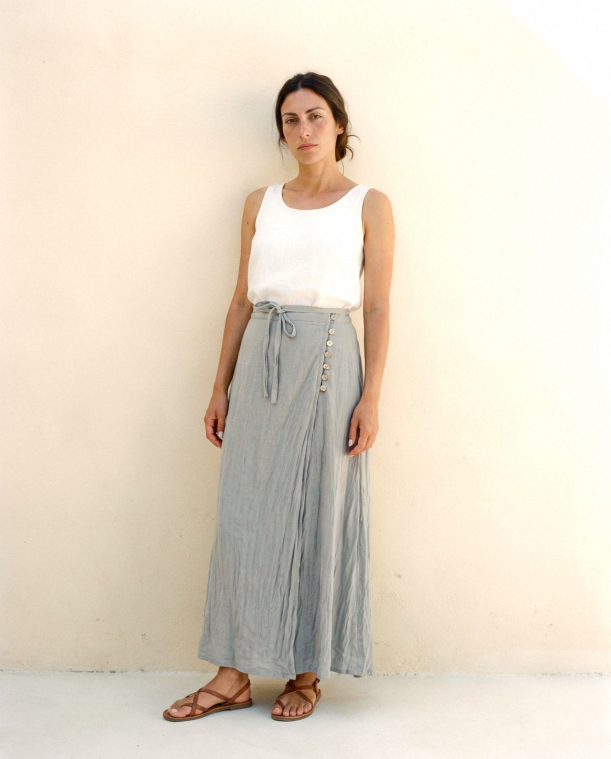 Wrap Linen Maxi Skirt, front view