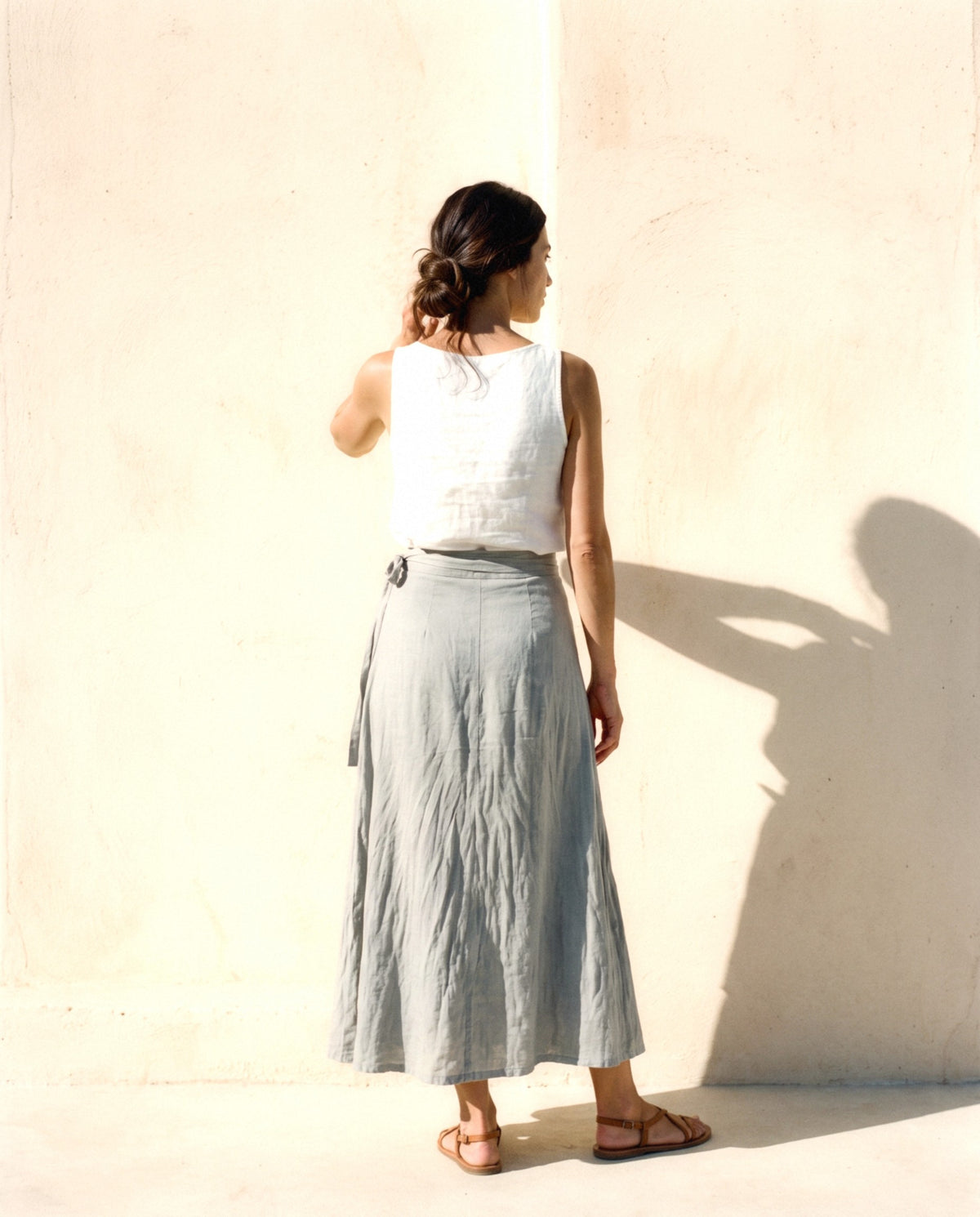 Wrap Linen Maxi Skirt, back view