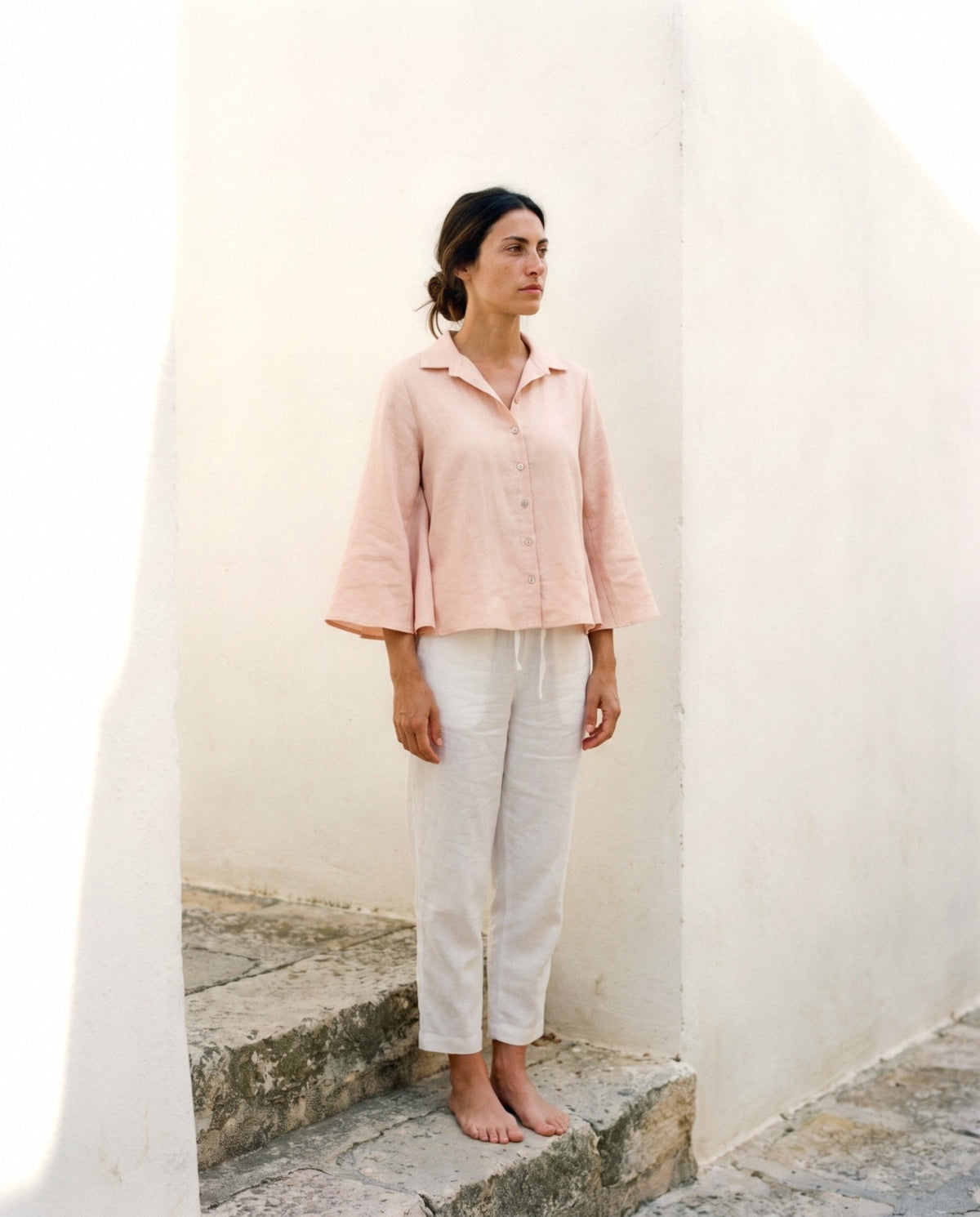 Cape Sleeve Linen Shirt, worn, relaxed