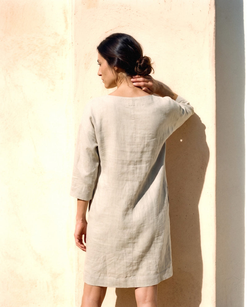 Boat Neck Linen Shift, back view