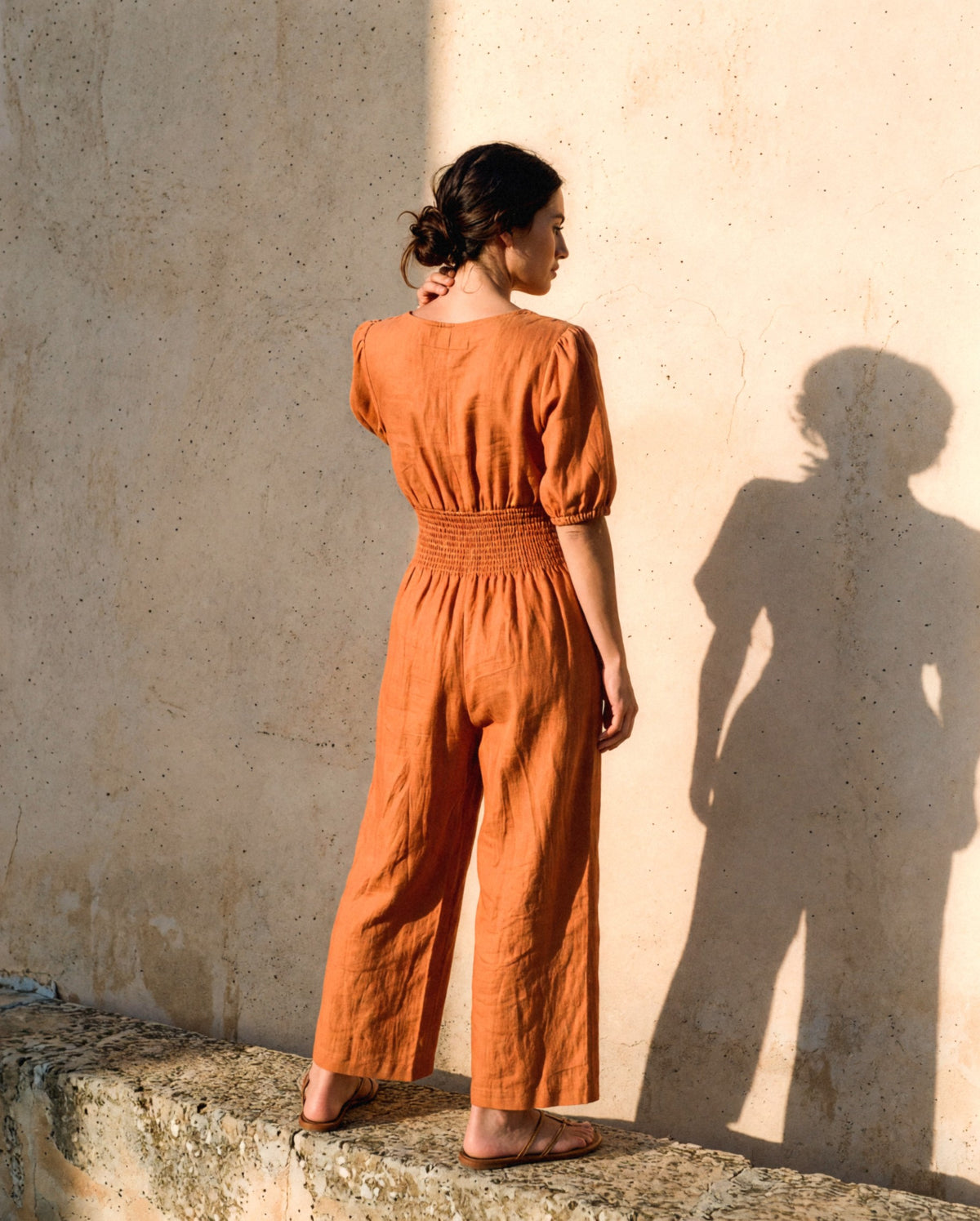 Button Front Linen Maxi Jumpsuit, back view
