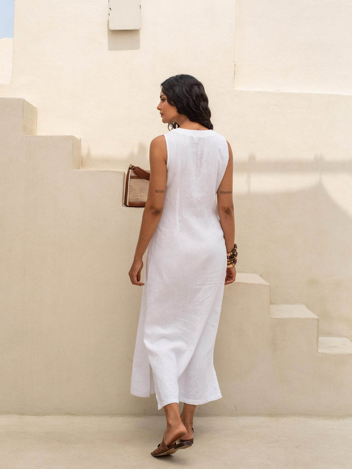 Sleeveless Button Front Maxi in washed linen, Ellementree