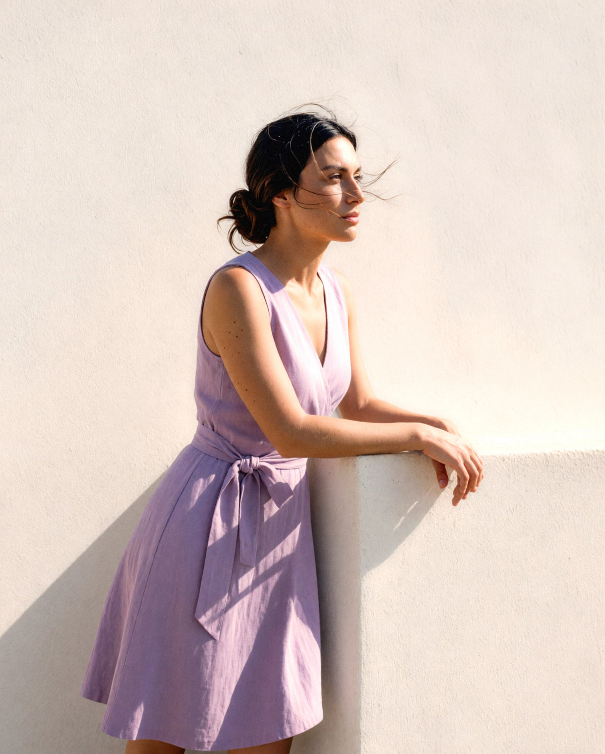 Sleeveless Wrap Midi Dress, worn outdoors