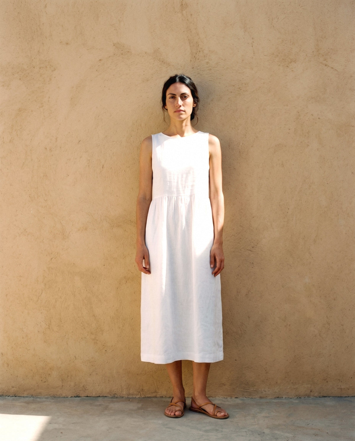 Sleeveless Linen Midi Dress, front view