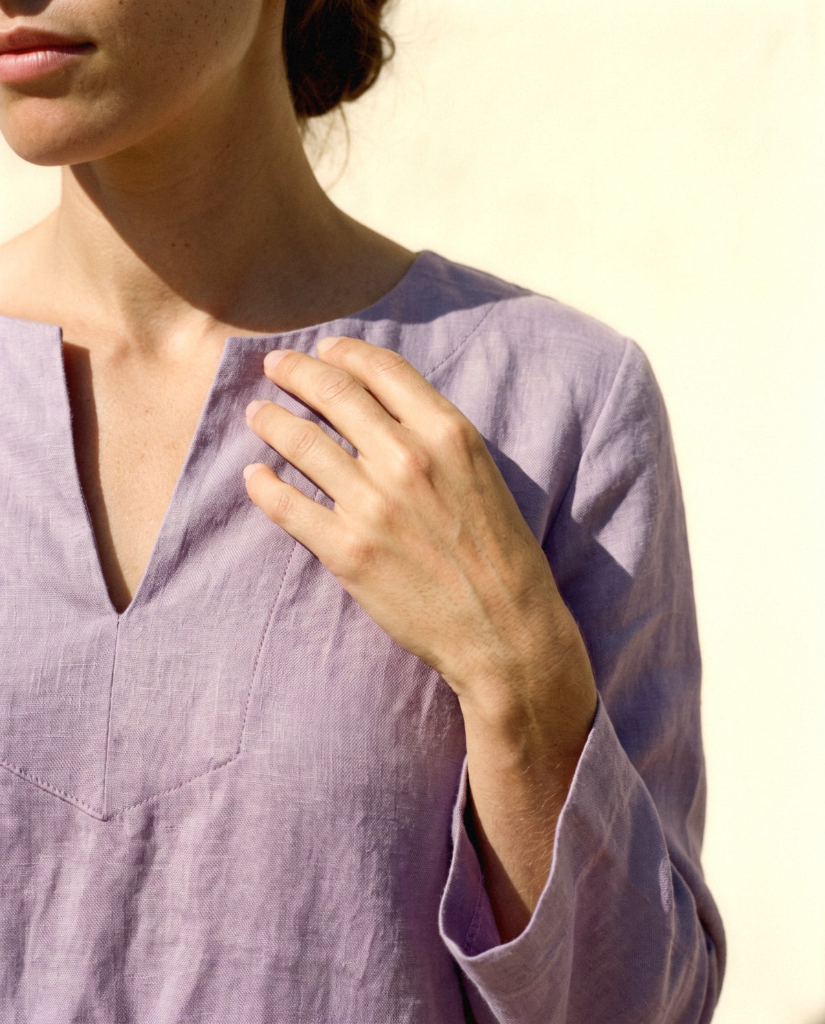 Long Sleeve Linen Shift, fabric and finish detail
