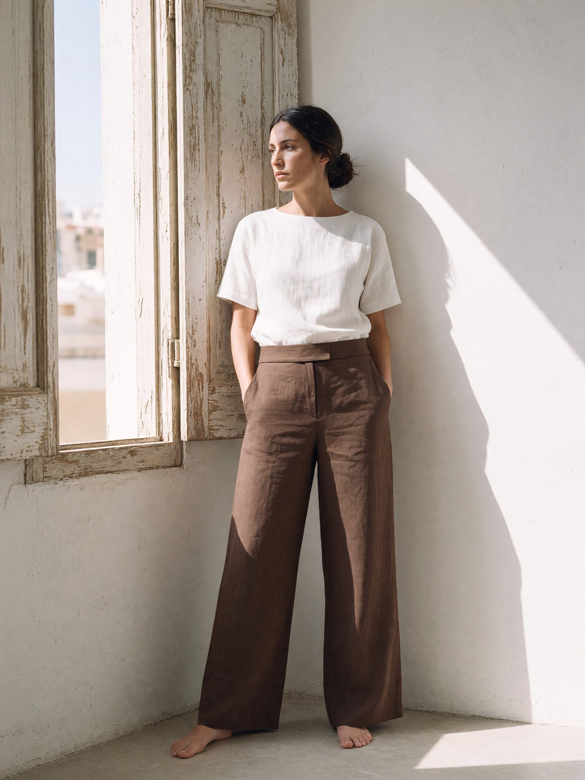 Wide Leg Linen Trousers, lifestyle