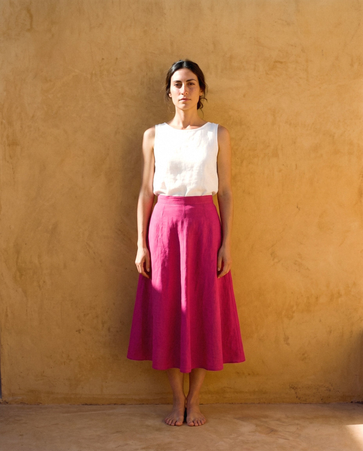 Long A-Line Linen Skirt, front view