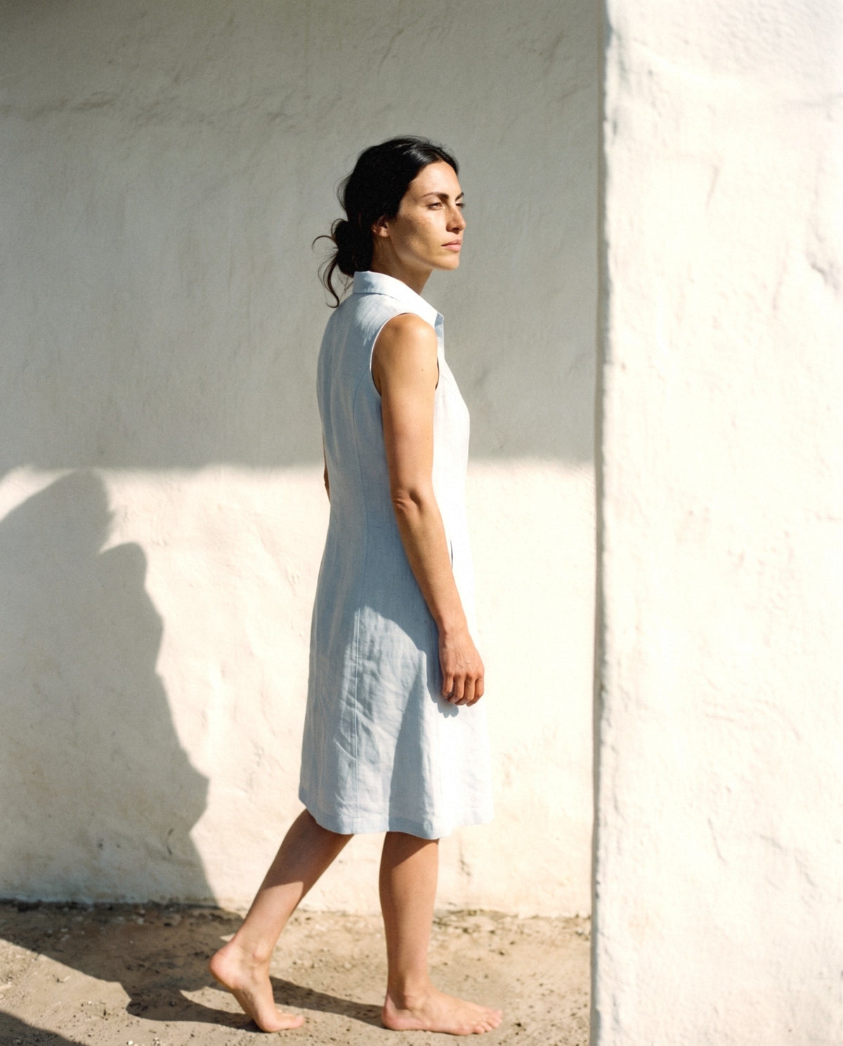 Sleeveless Linen Shirt Dress, worn, relaxed