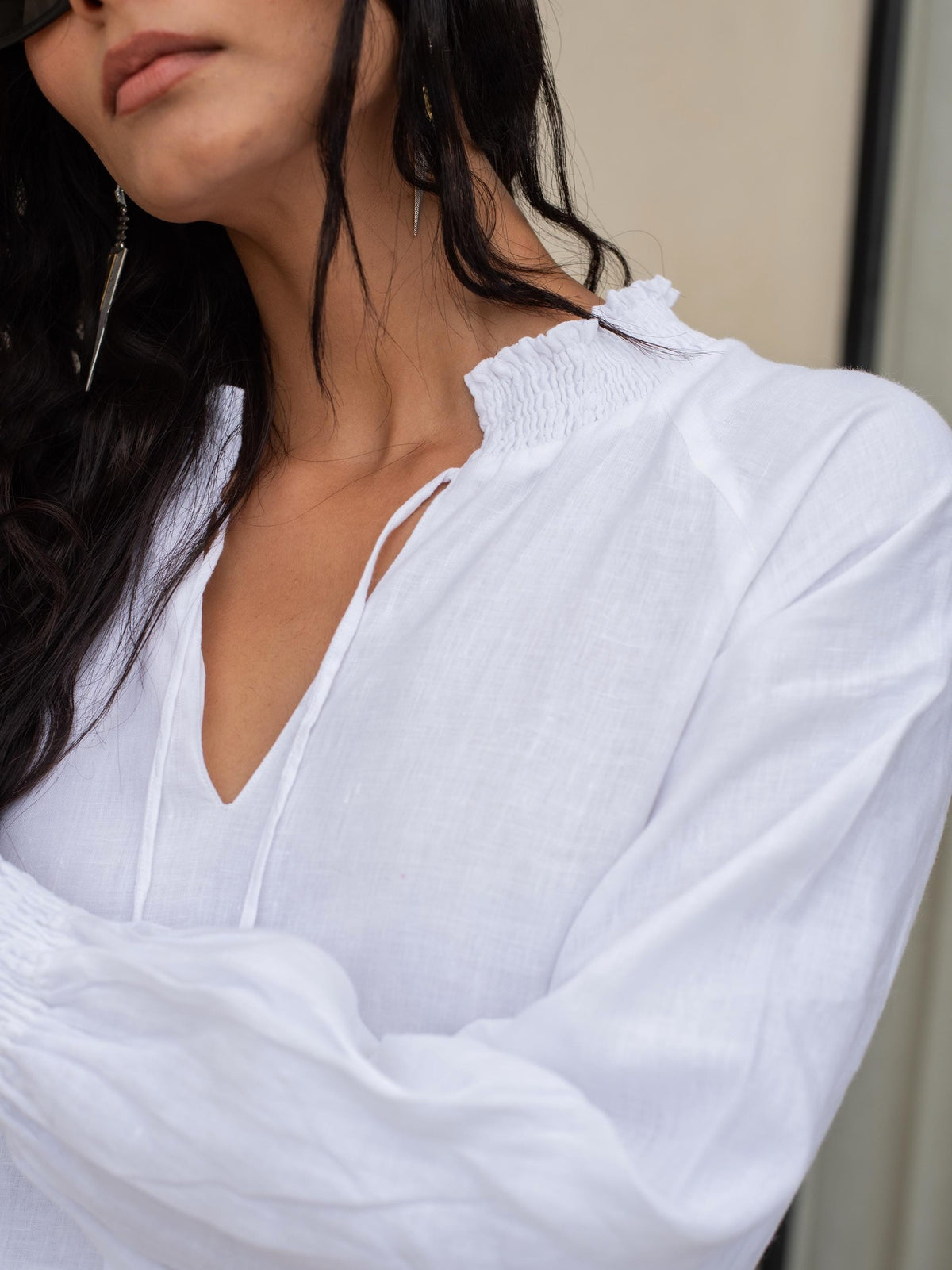 Short Tiered Linen Dress in white washed linen, Ellementree