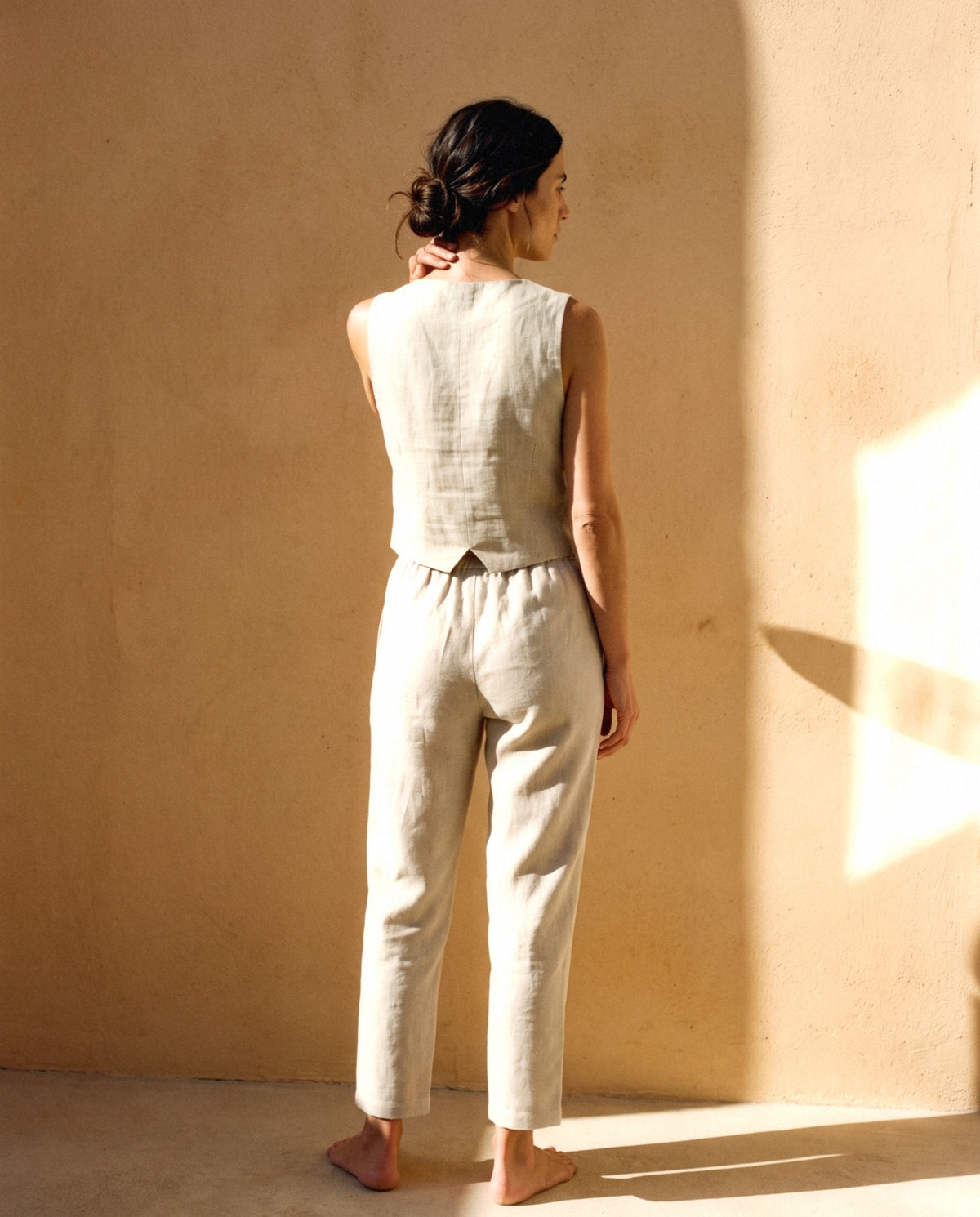 Flax Waistcoat and Trousers, back view