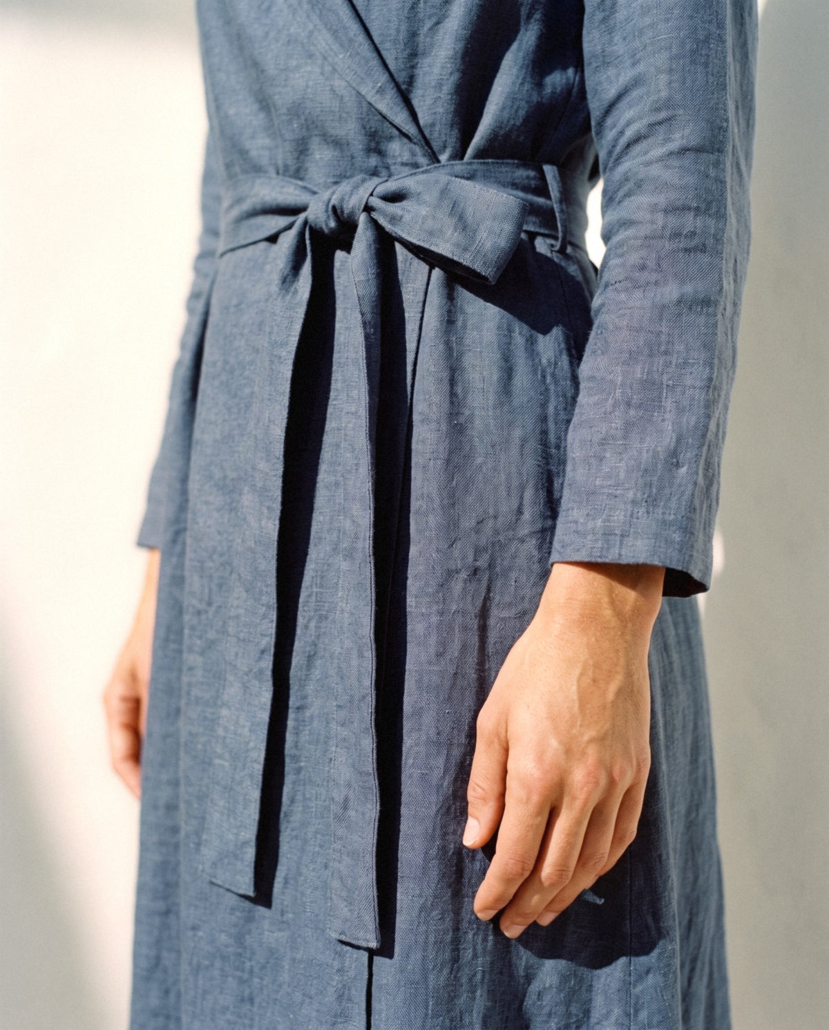 Wrap Linen Maxi Dress, fabric and finish detail
