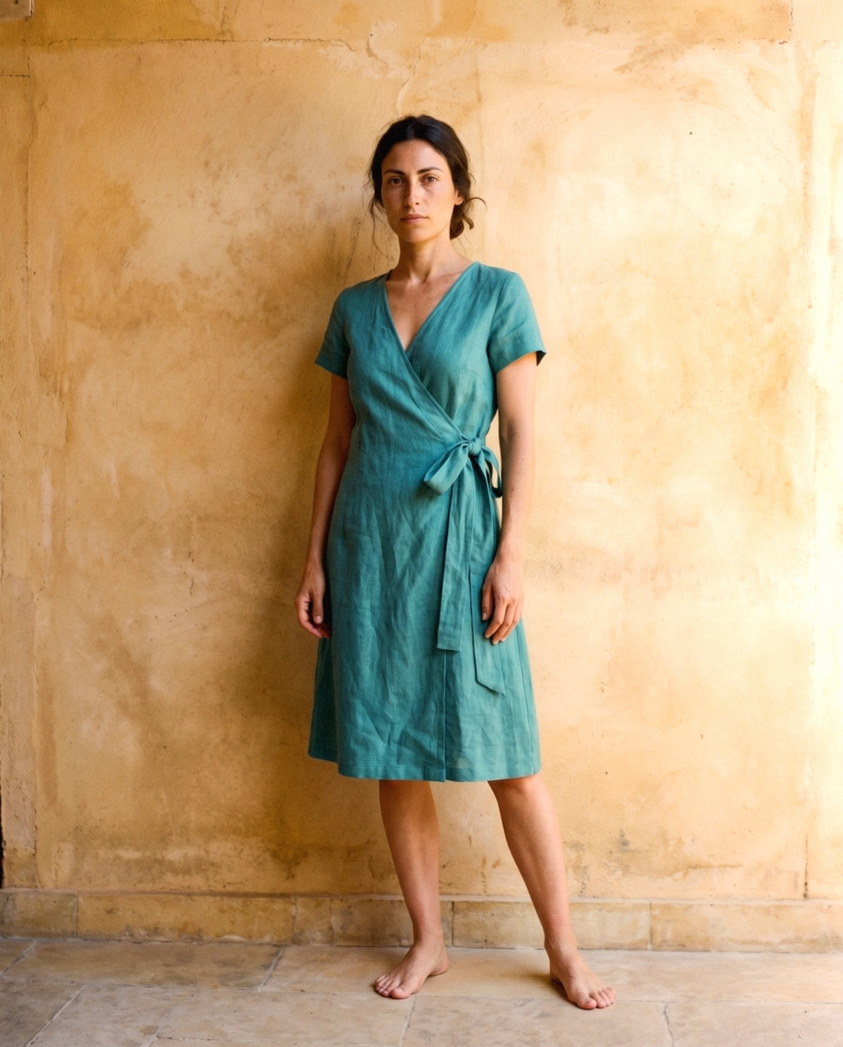 Wrap Linen Midi Dress, front view