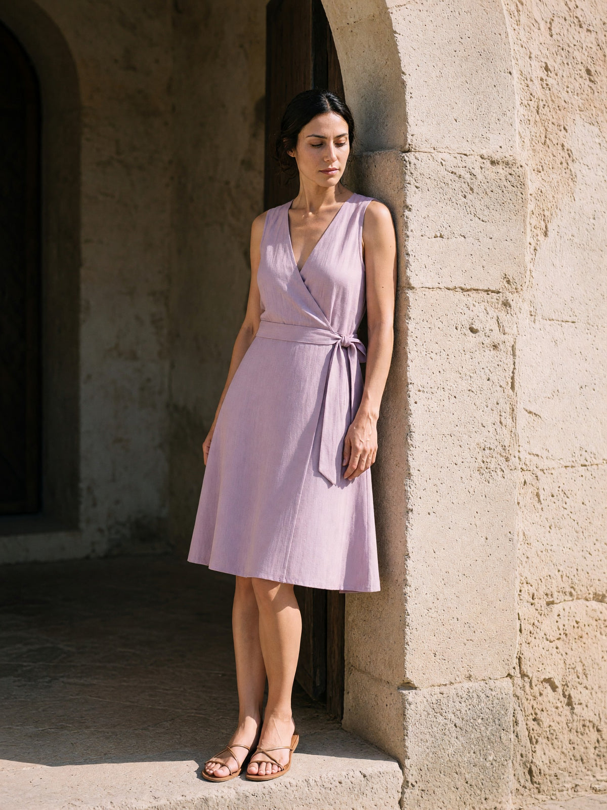 Sleeveless Wrap Midi Dress, lifestyle