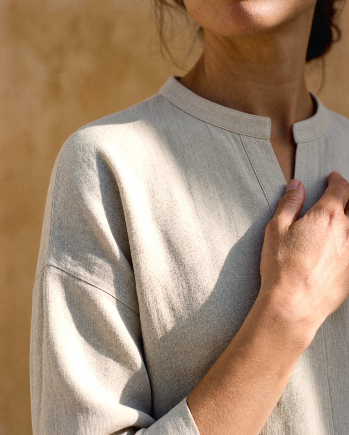 Boat Neck Linen Shift, fabric and finish detail