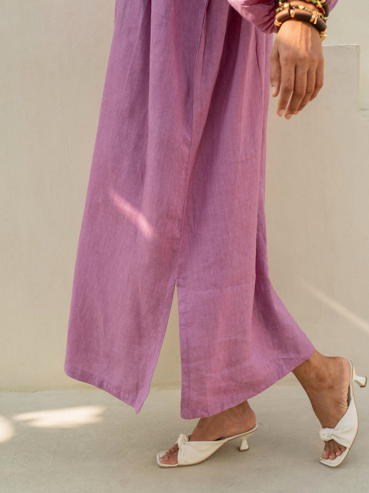 Bishop Sleeve Linen Midi Dress in mauve washed linen, Ellementree
