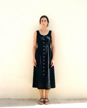 Black Button Front Linen Midi in black
