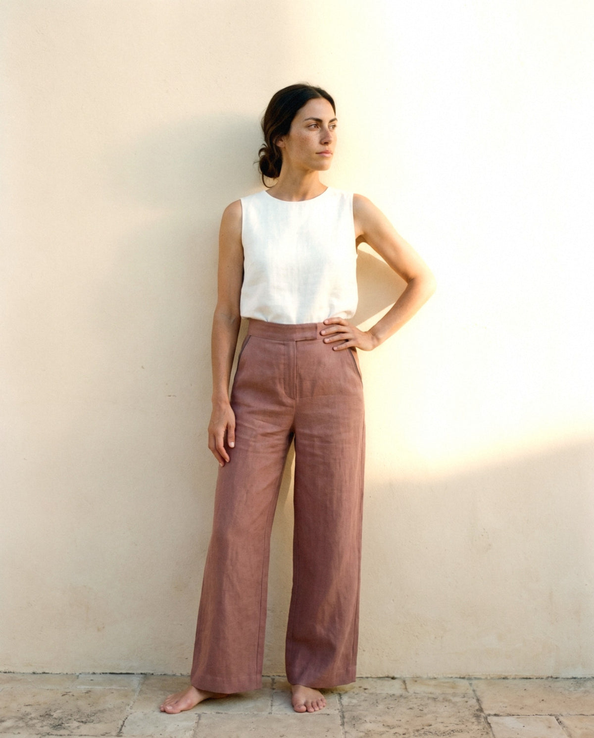 Wide Leg Linen Trousers, in Clay