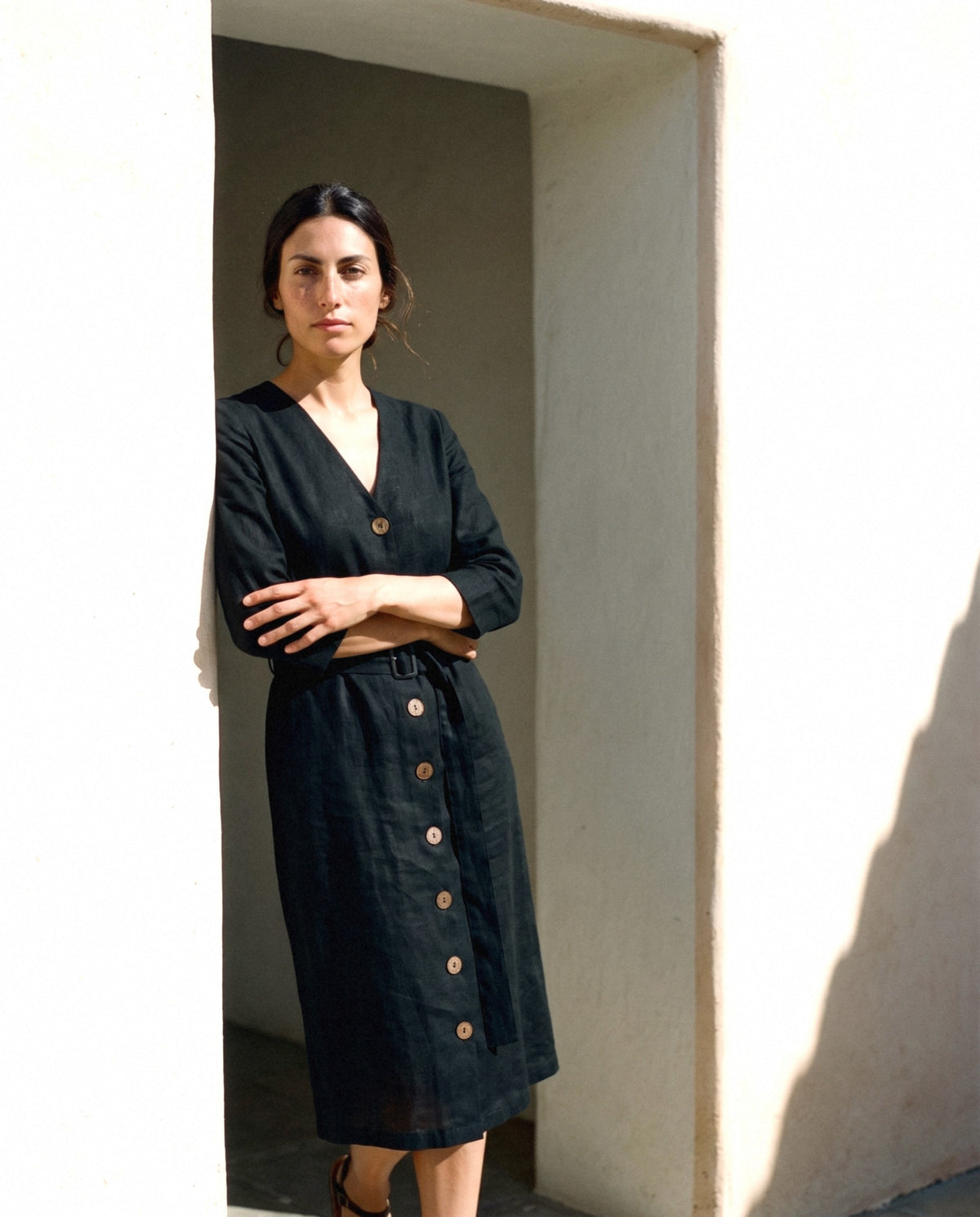 Belted Button Front Midi, worn, relaxed