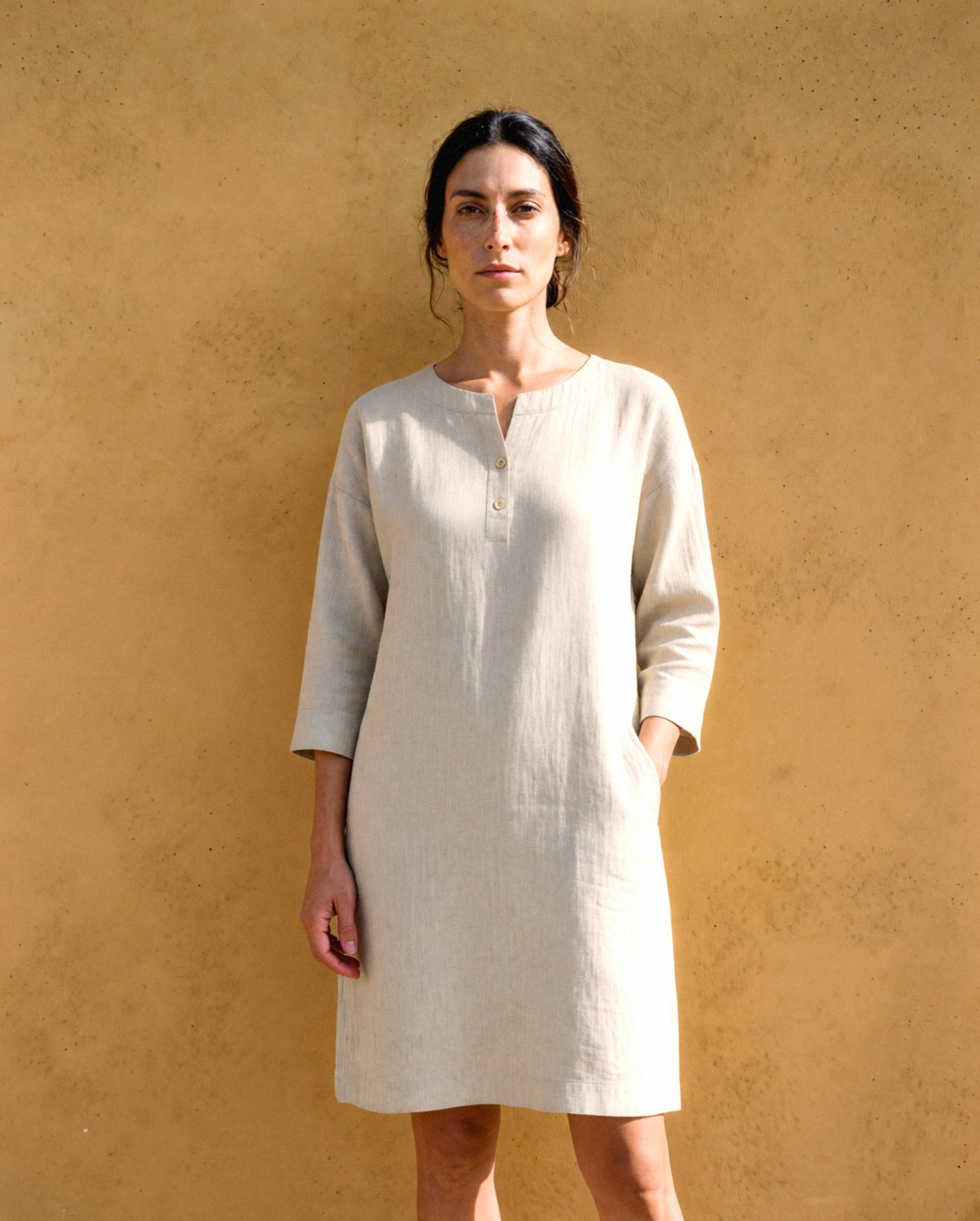 Boat Neck Linen Shift, front view
