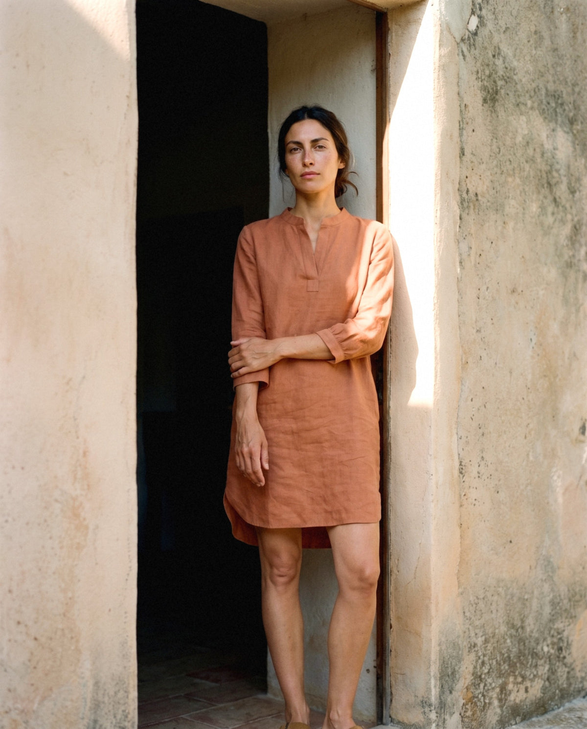 Long Sleeve Linen Tunic, worn outdoors