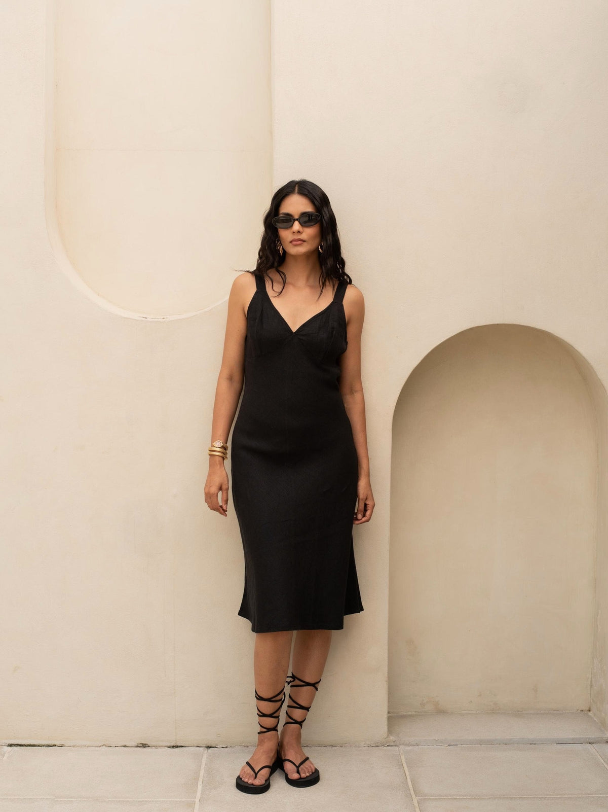 Sleeveless Linen Slip Dress in washed linen, Ellementree
