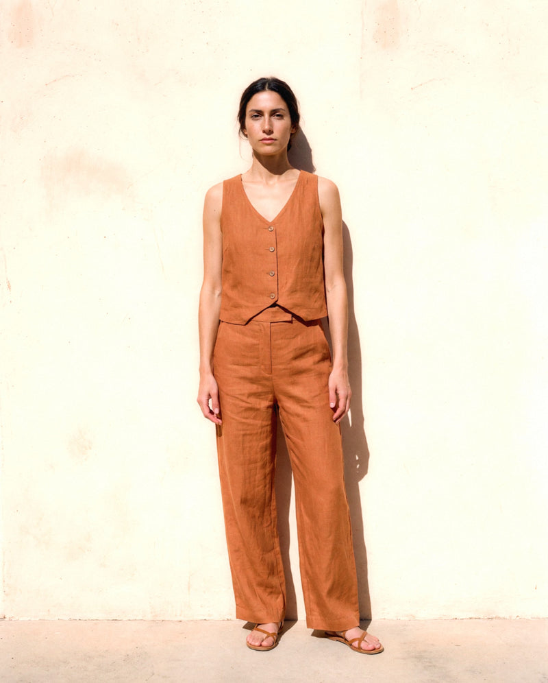 Cropped Linen Waistcoat, front view