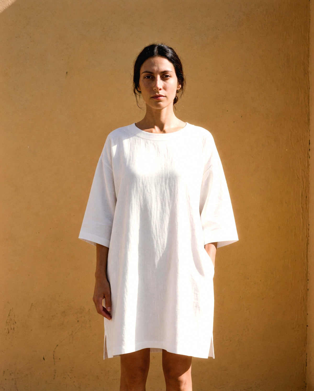 Oversized Linen Shift in white, front view