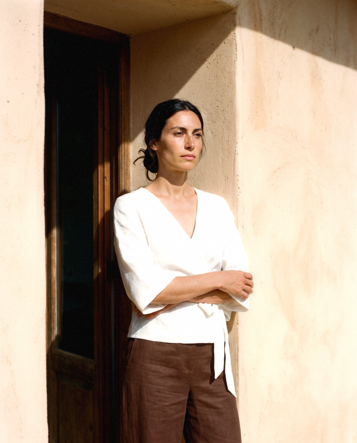 Lucia Wrap Top, worn, relaxed