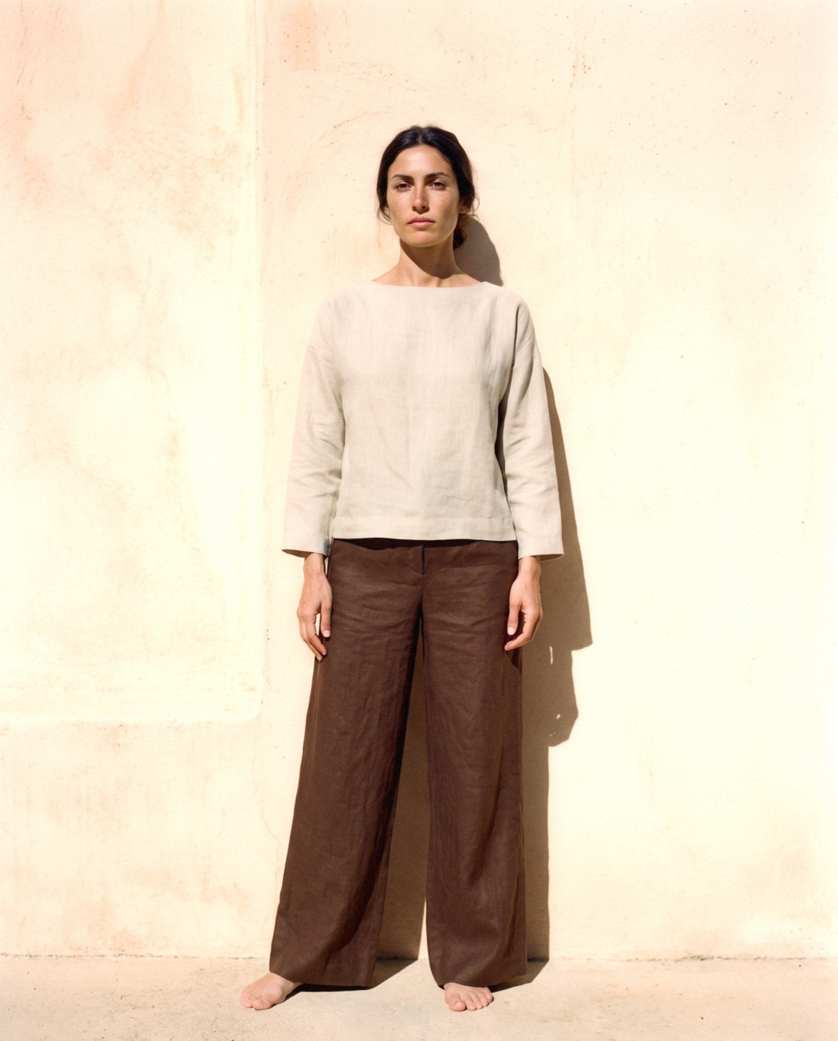 Wide Leg Linen Trousers, front view