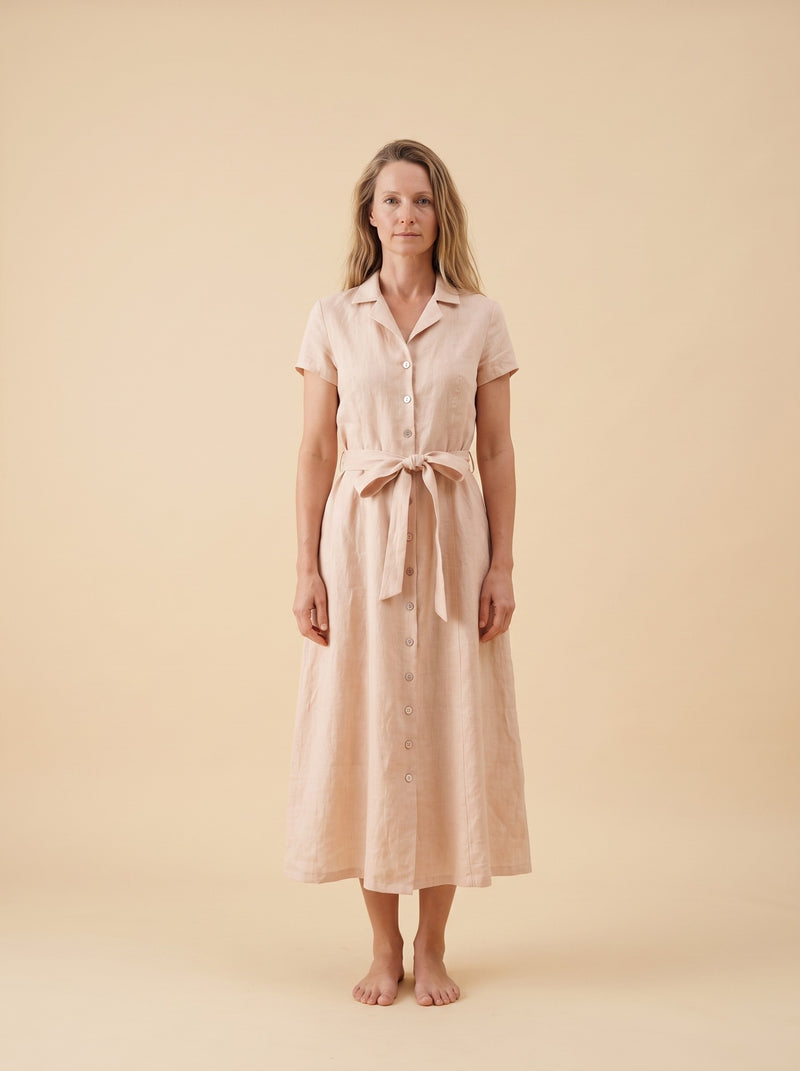 Belted Linen Shirt Dress
