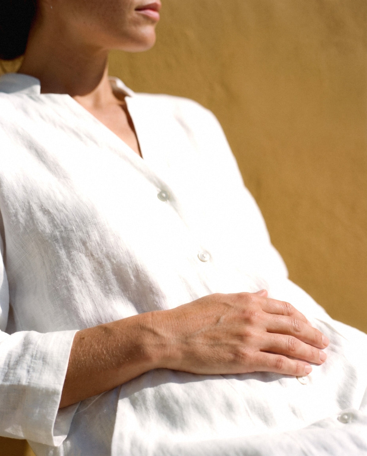 Oversized Linen Shirt Dress, fabric and finish detail