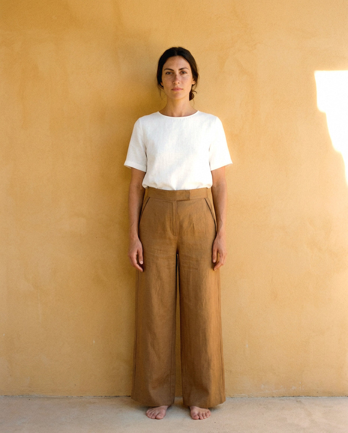 Wide Leg Linen Trousers, in Camel