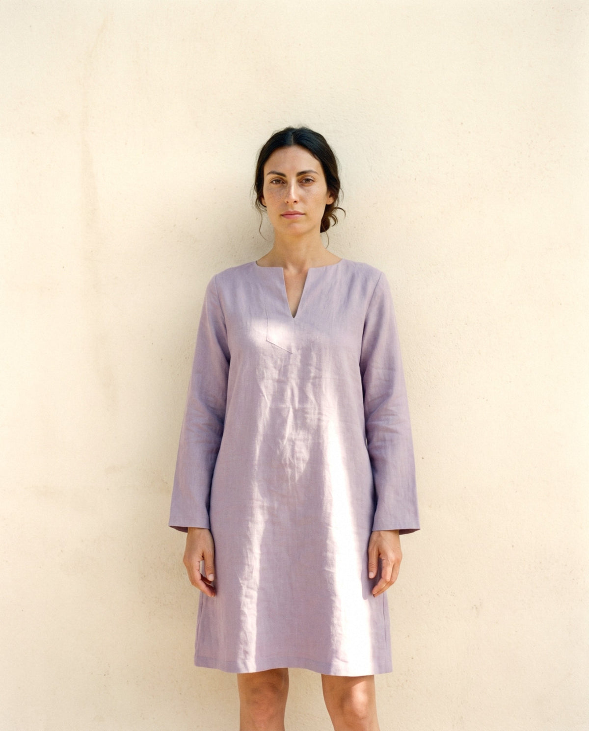 Long Sleeve Linen Shift, front view