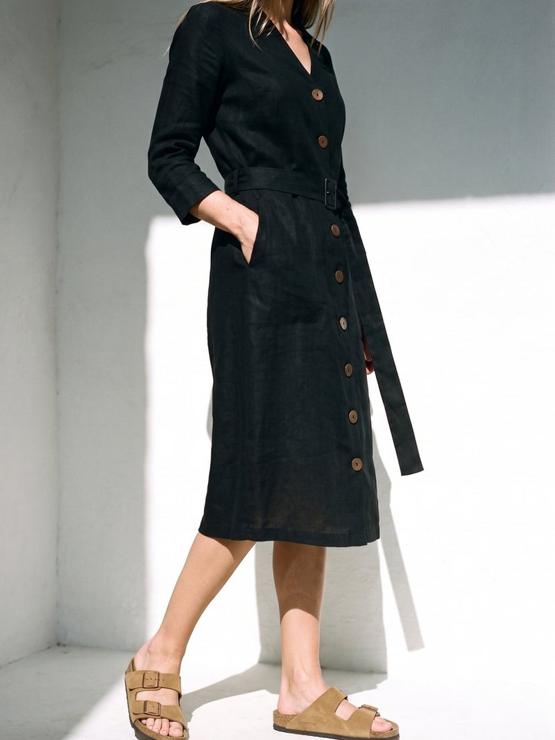 Belted Button Front Midi, front view