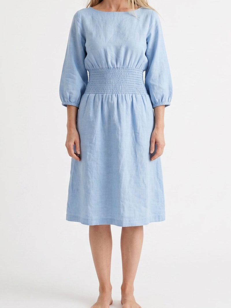 Boat Neck Linen Smock Dress