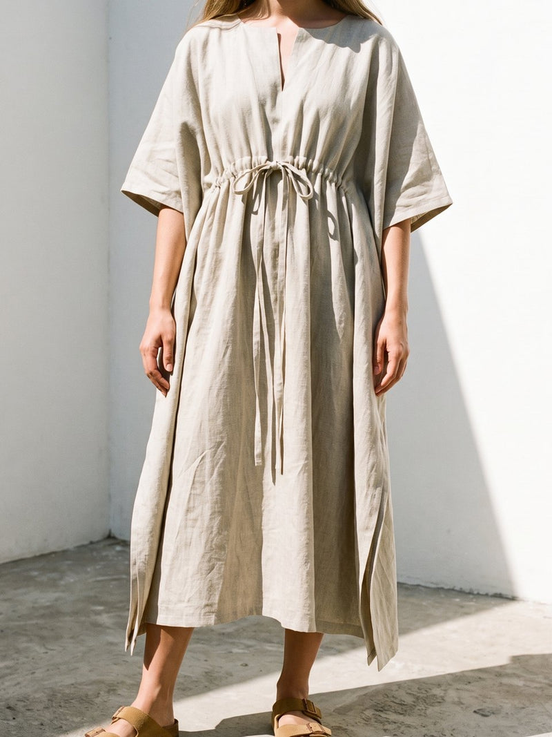 Drawstring Linen Kaftan, front view