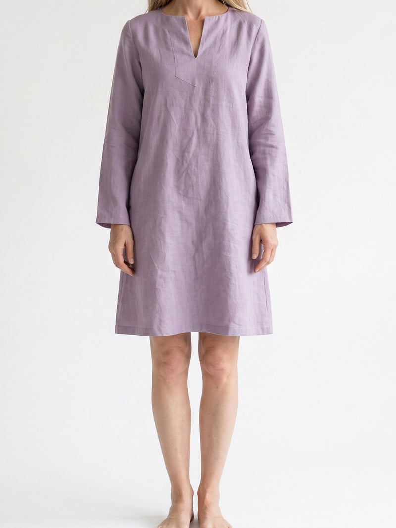 Long Sleeve Linen Shift, front view