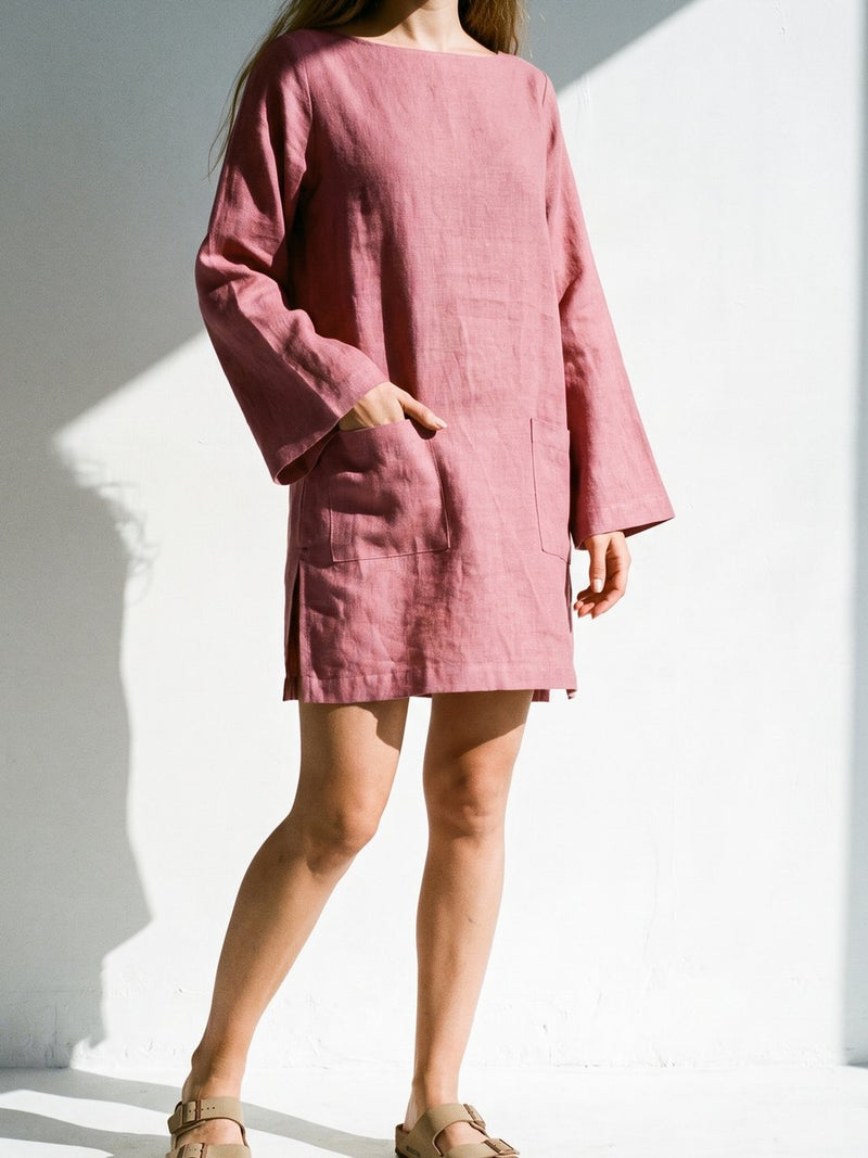 Oversized Linen Shift in rose