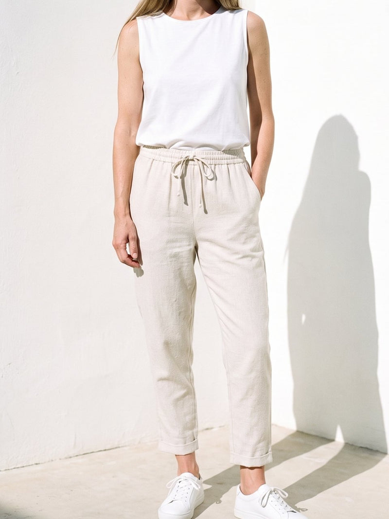 Tapered Linen Trousers, front view