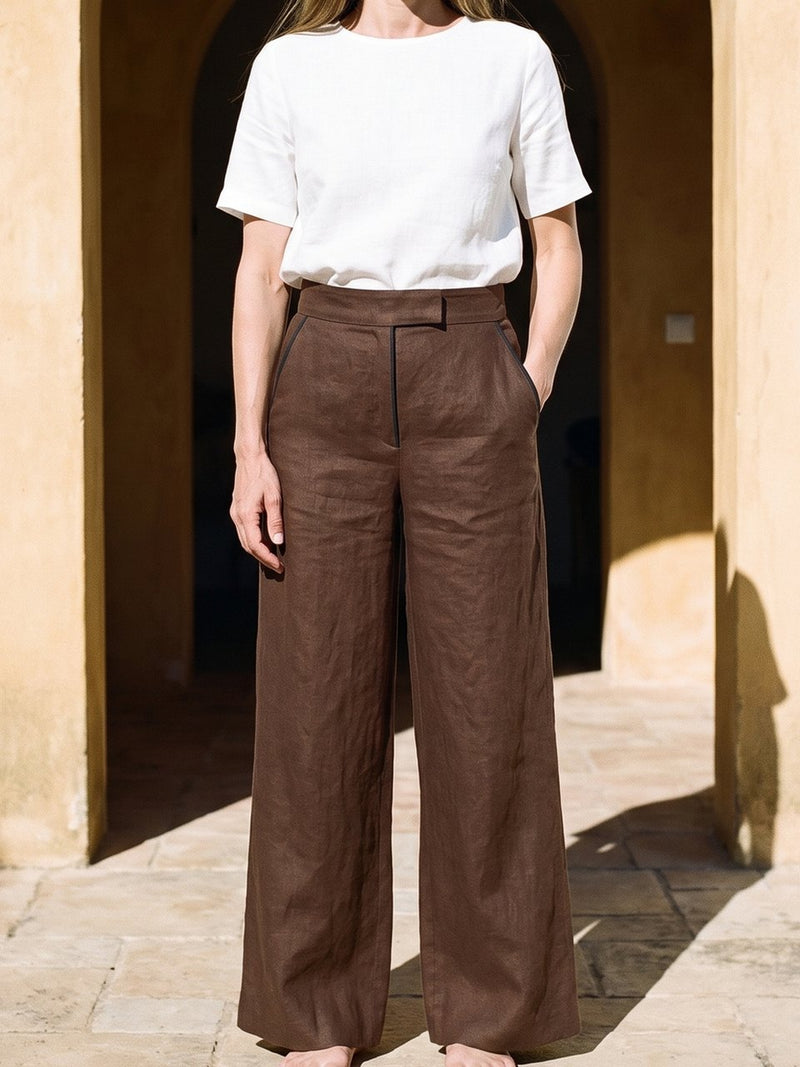 Wide Leg Linen Trousers, front view