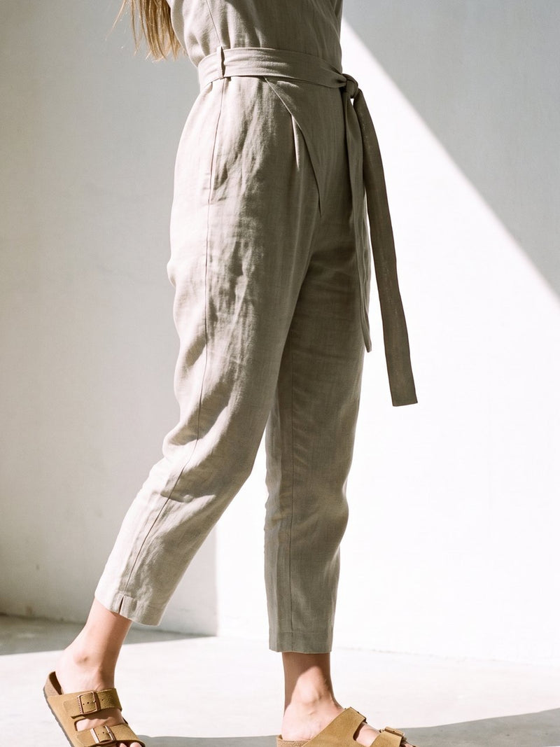 Wrap Linen Jumpsuit in natural, front view